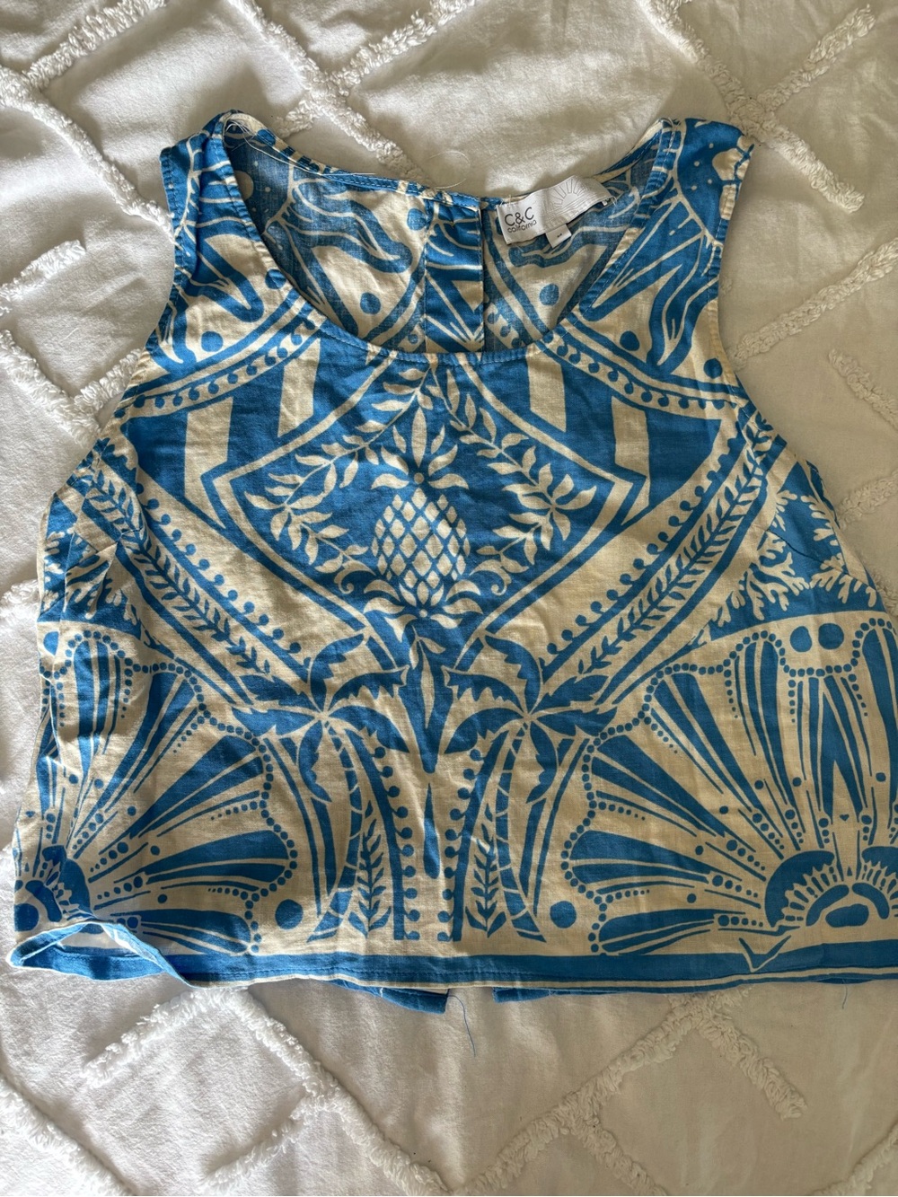 C&C California Blue & Cream Graphic Sleeveless Crop Tank